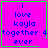 A four- of identical pixelated text on bright pink background with green borders, each displaying "i love kayla together 4 ever" in blue lowercase letters