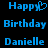 Blue pixelated text on black background reads 'Happy Birthday Danielle' with a heart symbol replacing the 'y' in Happy.