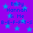Static image with purple background and blue stars, displaying repeated text "Emily Hannah & Me" and "B-E-F-F-T-S" in blue pixelated font.