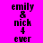 Pixelated text 'emily & nich 4 ever' displayed in four distinct color combinations across a