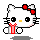 A 4-frame pixel art animation of a white cat mascot with red bow and gift box, displayed in a 2x2 contact sheet on gray background.