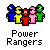 Pixel art of five colored figures above text reading Power Rangers, with some frames showing a black bar labeled 300 lbs over the figures.