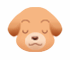 Pixelated dog head with closed eyes, brown fur, and a neutral mouth expression on white background.