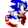 Pixelated Sonic the Hedgehog character in four sequential poses with red circular motion trails against gray background.