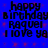 Blue background with red star-like patterns and black text reading 'happy birthday Raquel I love ya' in four identical quadrants.