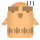 Pixelated character with light brown body, dark brown eyes and mouth, three vertical gray lines on top of head, and horizontal striped pattern across torso.