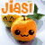 Six pixelated icons display "Jiasi" text over various subjects including fruit, fish, stars, and a heart.