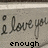 A pixelated image with two side-by-side text phrases on a textured background, each phrase containing a handwritten-style 'i love you' followed by a word below.