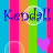 Pixelated icon with vertical color stripes and text reading 'Kerodall' over a green circle, plus pink heart and arc shapes.