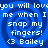 Blue spiral background with white pixelated text reading "you will love me when I snap my fingers! <3 Bailey" repeated in four quadrants.