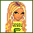 Pixel art character with long blonde hair wearing yellow shirt with 'FEEL 6' text, showing multiple views including full body, torso, legs, and text variations.