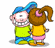 Animated pixel art of two cartoon characters embracing, with heart symbols appearing and disappearing near them.