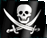A black-and-white pirate flag icon with a skull and crossed swords, displayed in multiple variations of brightness and contrast.