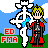 Pixel art buddy icon featuring a character with yellow hair holding a large white sword-like object against a blue sky and green ground background, with red text "ED FMA" on the left.