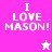 Pixelated text "I LOVE MASON!" on pink and white background with star symbols, animated between two color variations.
