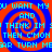 Blue background with red spiral patterns and cyan text repeating phrases like "YOU WANT MY" and "AND I THINK IM" in a pixelated style.