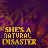 identical pixelated icons with yellow text 'SHE'S A NATURAL DISASTER' over a purple and orange textured background, showing animation changes in the word 'NATURAL'