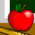 A 3x2 contact sheet of six animated frames showing a red apple with green leaves on a brown surface against a dark green and white background, each frame displaying a different highlight position to simulate shine.