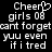 Pixelated text displays 'Cheer girls 08' with a heart symbol replacing the 'e' in 'Cheer', followed by 'can't forget yuu even if i tred' on a black background.