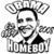 A split- digital artwork featuring a pixelated figure with 'HOMEBOY' text above and a stylized portrait with red/blue color blocking