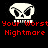 Pixelated skull icon with red text 'Your Worst Nightmare' on black background, showing two states: full display and cropped to left side.