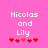 Pink background with white text 'Nicolas and Lily' above red heart symbols, showing two animation states where the middle heart changes from light to dark.