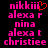 Pixelated pink text on black background with red heart symbol replacing the third 'i' in 'nikkiii' in left , identical text in right