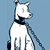 A static cartoon dog icon with text promoting PETA's 'Let dogs inside' campaign on a blue background.