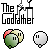 The Godfather text appears above a of pixelated icons with green, yellow, and red shapes and white speech bubbles on a gray background