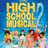 A pixelated promotional image for High School Musical with a group of people in front of a blue background and yellow text reading "I can't wait for" on the right side.