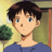 A pixelated anime-style character with brown hair and blue eyes in a blue shirt appears on the left side of a contact sheet, while the right side displays