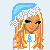 Pixel art contact sheet showing three winter-themed animated character frames with blue and white color scheme, each featuring a blonde female figure in different poses and outfits.