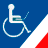 Static pixel art icon showing a white wheelchair symbol on a blue background with diagonal white and red sections.