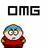 Pixelated character in red shirt and blue headband with text "OMG" above, "KILLED" to the right, and "KENNY!" below.