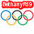 Red banner with white text "Bethany R59" above five interlocking Olympic rings in blue, yellow, black, green, and red on a white background.