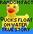 Animated rubber duck icon with changing text, green background, blue water line, and pixelated style.