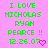 Green pixelated text on pink background reads 'I LOVE NICHOLAS RYAN PEARCE !! 12.26.07' with a pink heart symbol.