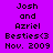 Pixelated text on purple background with green highlighted sections showing 'Josh and Azriel Besties<3 Nov. 2009' in three