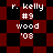 Pixelated red and black checkered background with white text reading 'r. kelly #9 wood '03' in two identical vertical
