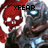 Pixelated image shows a red skull and a metallic robot head with glowing blue eyes, overlaid with black text reading 'xFEAR' on a white background.
