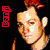 Pixelated animated contact sheet showing two frames of a character with red hair and black shirt, each frame featuring vertical text on the left side.