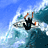 Animated sequence of a surfer riding a wave, showing dynamic motion against blue sky and turquoise water.