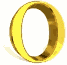 Golden ring-shaped objects with metallic sheen, arranged in a pattern across three on white background