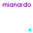Purple 'mianardo' text repeated three times horizontally on white background with cyan animated symbols above and below.