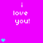 A bright pink background displays repeated white text "i love you!" with cyan heart symbols animating in vertical stacks on the left and right sides.
