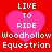 Red background with four pink heart shapes, each containing white text reading LIVE TO RIDE above Woodhollow Equestrian.