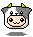 Pixel art cow head with gray and white patches, yellow horns, and four distinct facial expressions on a gray background.
