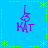 Four identical purple pixel-art icons on a bright blue background with green dashed borders and star accents, each showing stylized text "KT" below a figure holding an object.