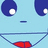 Pixelated light blue character face with large dark blue eyes and red mouth, next to solid blue background with cyan text.