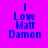 Four display blue pixelated text "I Love Matt Damon" on solid backgrounds of purple, pink, red, and magenta